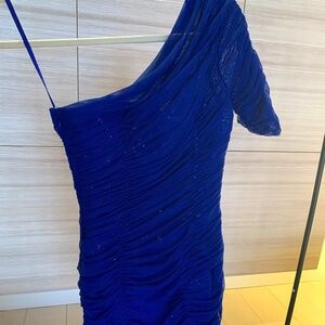 BCBG Maxazria Royal Blue Shoulder Dress Over the Shoulder Size 6
